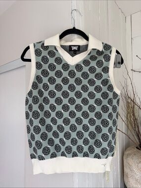 PXG Mint Green Sleeveless Polo Vest with Black Dot Motif
